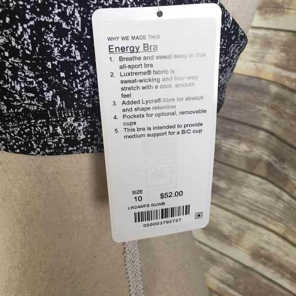 NWT SUWB LULULEMON ENERGY BRA - - BLACK WHITE 10 - Picture 3 of 5